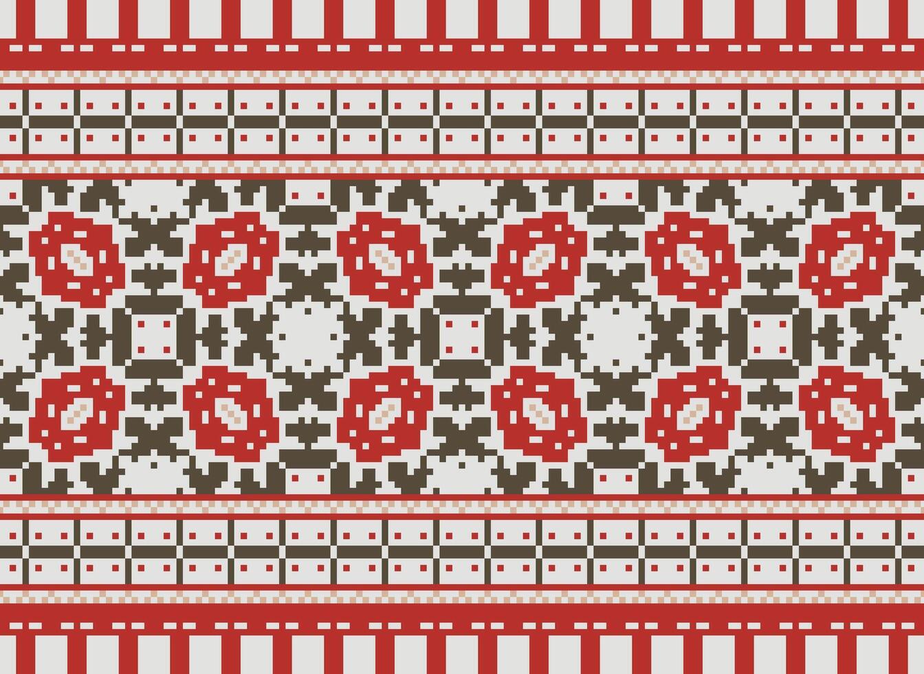 geometrisch ethnisch Muster. Pixel Muster. Design zum Kleidung, Stoff, Hintergrund, Hintergrund, Verpackung, Batik. Strickwaren, Stickerei Stil. aztekisch geometrisch Kunst Ornament drucken. Vektor Illustration.