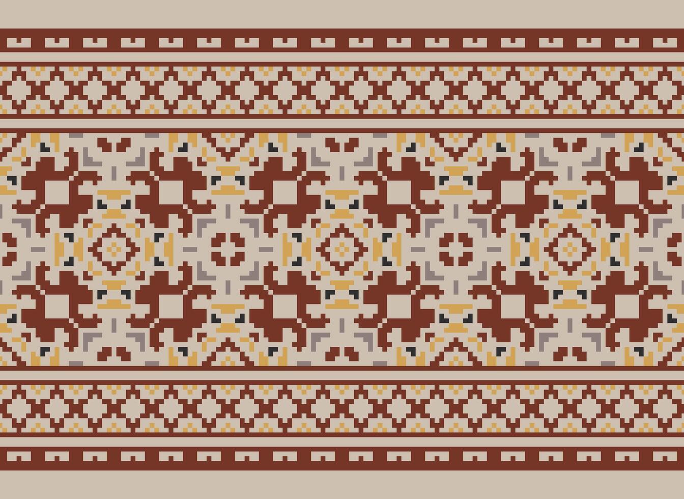 Pixel Jahrgänge Kreuz Stich traditionell ethnisch Muster Paisley Blume Ikat Hintergrund abstrakt aztekisch afrikanisch indonesisch indisch nahtlos Muster zum Stoff drucken Stoff Kleid Teppich Vorhänge und Sarong vektor