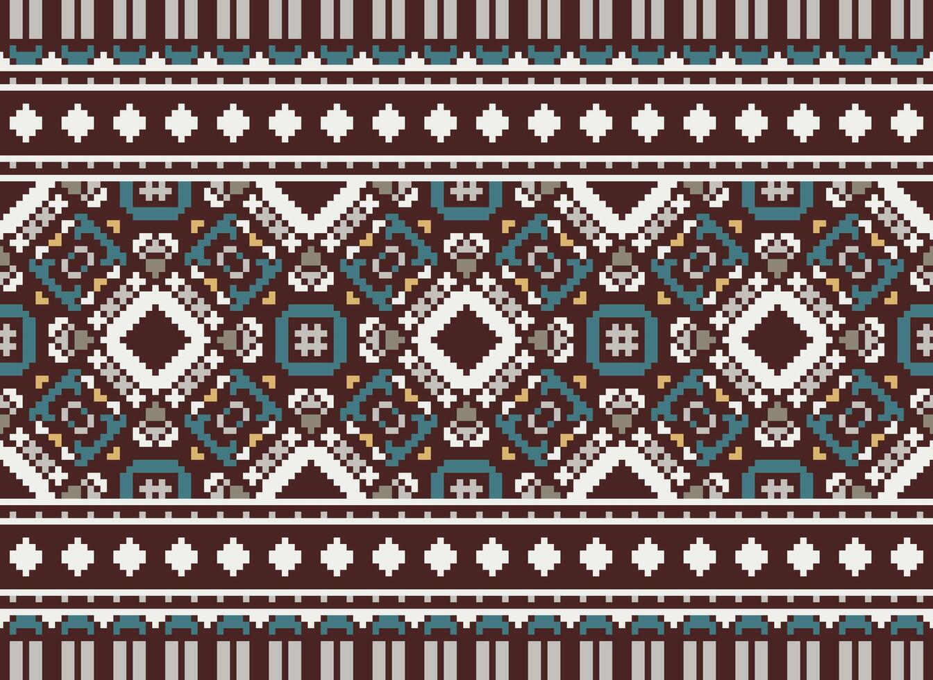 pixel årgångar korsa sy traditionell etnisk mönster paisley blomma ikat bakgrund abstrakt aztec afrikansk indonesiska indisk sömlös mönster för tyg skriva ut trasa klänning matta gardiner och sarong vektor