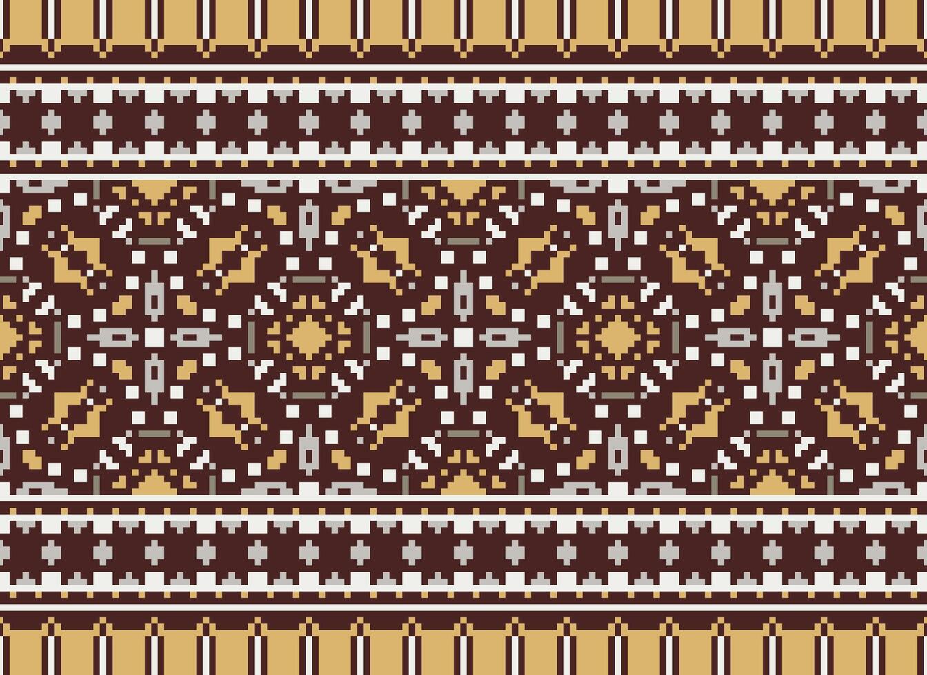 Pixel Jahrgänge Kreuz Stich traditionell ethnisch Muster Paisley Blume Ikat Hintergrund abstrakt aztekisch afrikanisch indonesisch indisch nahtlos Muster zum Stoff drucken Stoff Kleid Teppich Vorhänge und Sarong vektor