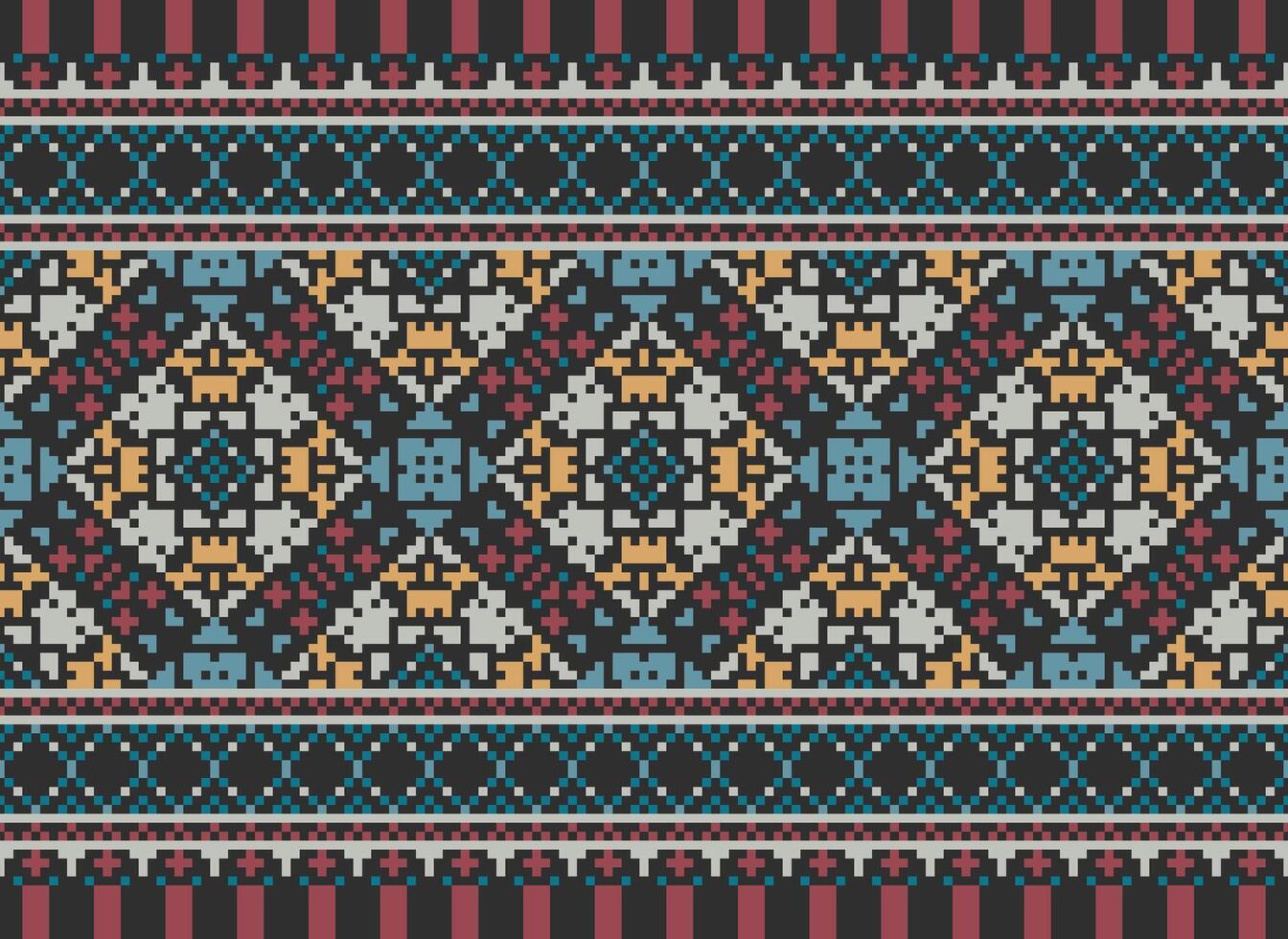 pixel årgångar korsa sy traditionell etnisk mönster paisley blomma ikat bakgrund abstrakt aztec afrikansk indonesiska indisk sömlös mönster för tyg skriva ut trasa klänning matta gardiner och sarong vektor