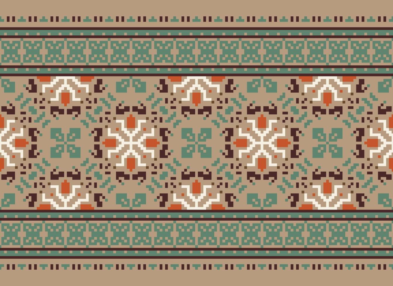 Pixel Jahrgänge Kreuz Stich traditionell ethnisch Muster Paisley Blume Ikat Hintergrund abstrakt aztekisch afrikanisch indonesisch indisch nahtlos Muster zum Stoff drucken Stoff Kleid Teppich Vorhänge und Sarong vektor