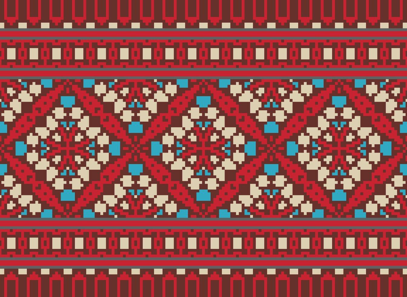 Pixel Jahrgänge Kreuz Stich traditionell ethnisch Muster Paisley Blume Ikat Hintergrund abstrakt aztekisch afrikanisch indonesisch indisch nahtlos Muster zum Stoff drucken Stoff Kleid Teppich Vorhänge und Sarong vektor