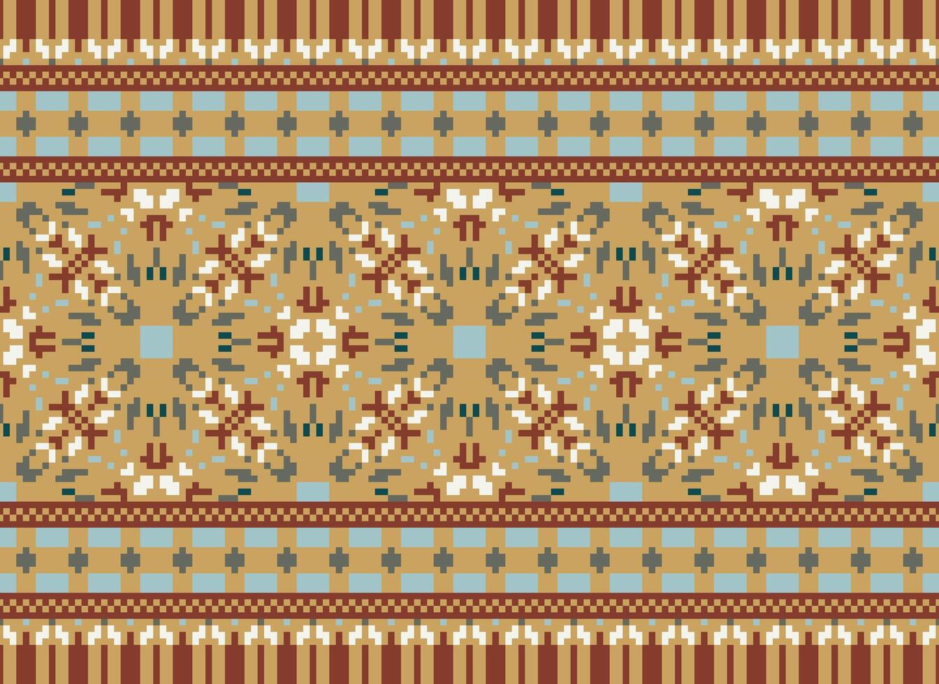 Pixel Jahrgänge Kreuz Stich traditionell ethnisch Muster Paisley Blume Ikat Hintergrund abstrakt aztekisch afrikanisch indonesisch indisch nahtlos Muster zum Stoff drucken Stoff Kleid Teppich Vorhänge und Sarong vektor