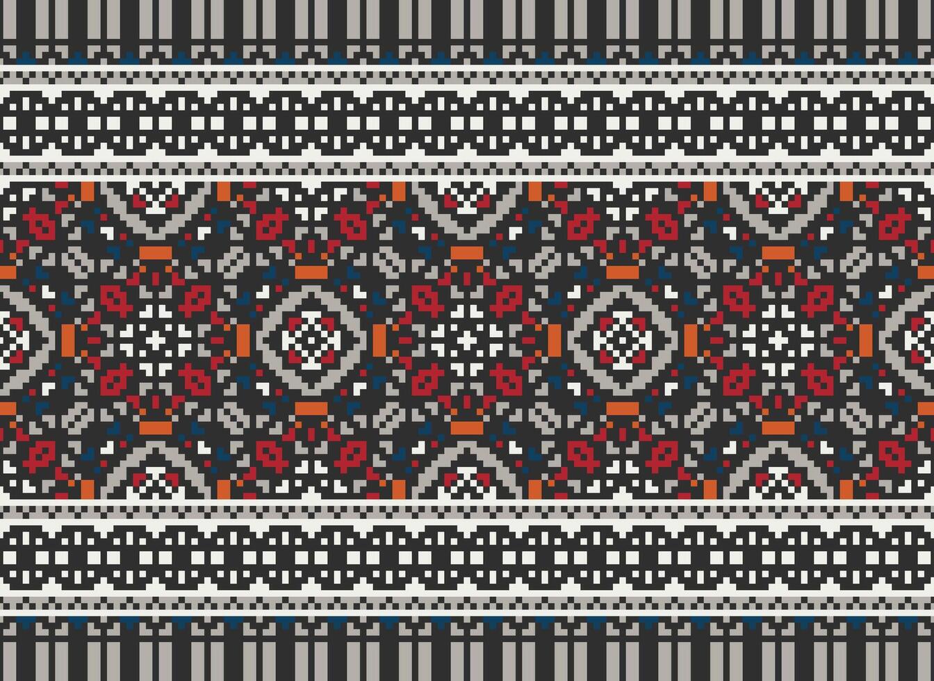 Pixel Jahrgänge Kreuz Stich traditionell ethnisch Muster Paisley Blume Ikat Hintergrund abstrakt aztekisch afrikanisch indonesisch indisch nahtlos Muster zum Stoff drucken Stoff Kleid Teppich Vorhänge und Sarong vektor