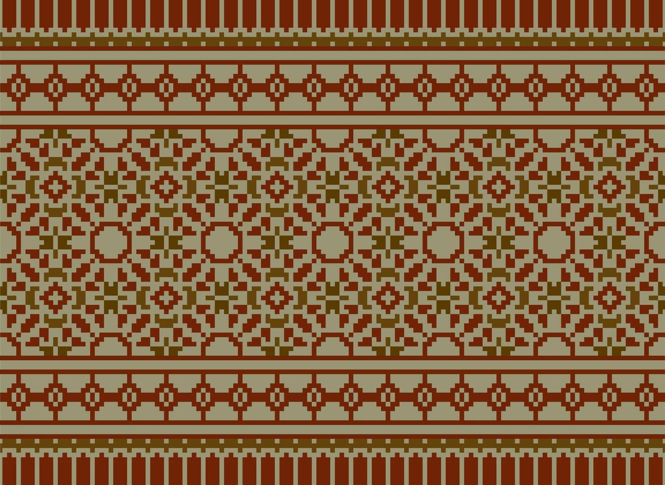 Pixel Jahrgänge Kreuz Stich traditionell ethnisch Muster Paisley Blume Ikat Hintergrund abstrakt aztekisch afrikanisch indonesisch indisch nahtlos Muster zum Stoff drucken Stoff Kleid Teppich Vorhänge und Sarong vektor