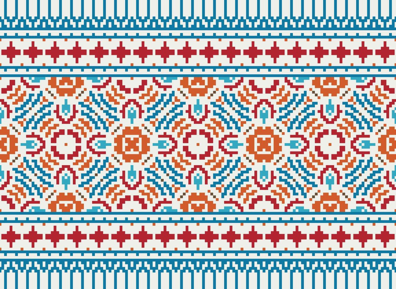 Pixel ethnisch Muster Vektor Hintergrund. nahtlos Muster traditionell, Design zum Hintergrund, Hintergrund, Batik, Stoff, Teppich, Kleidung, Verpackung, und textil.ethnisch Muster Vektor Illustration.