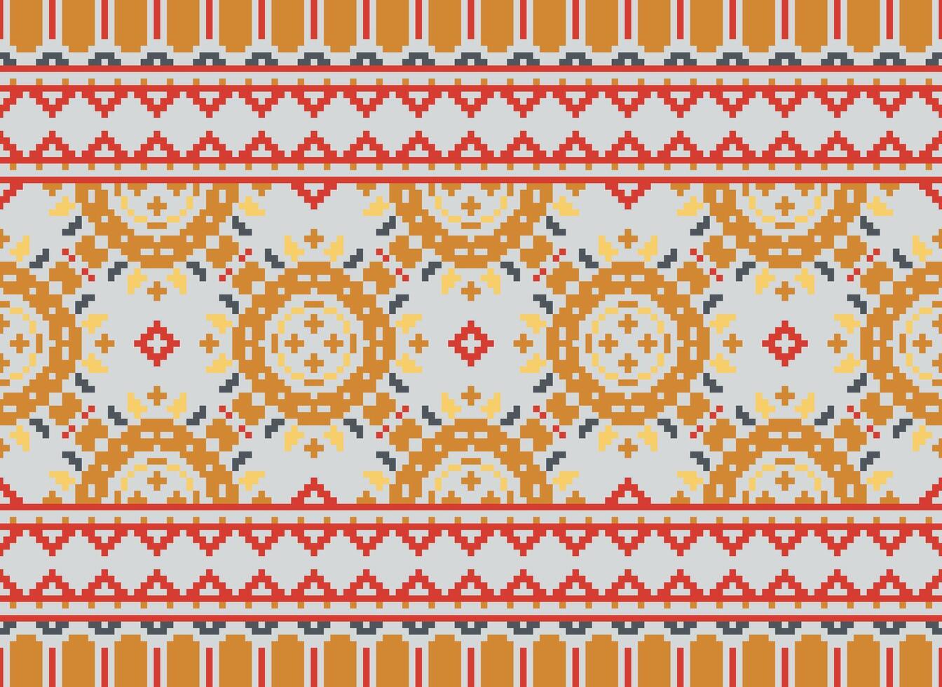 Pixel ethnisch Muster Vektor Hintergrund. nahtlos Muster traditionell, Design zum Hintergrund, Hintergrund, Batik, Stoff, Teppich, Kleidung, Verpackung, und textil.ethnisch Muster Vektor Illustration.