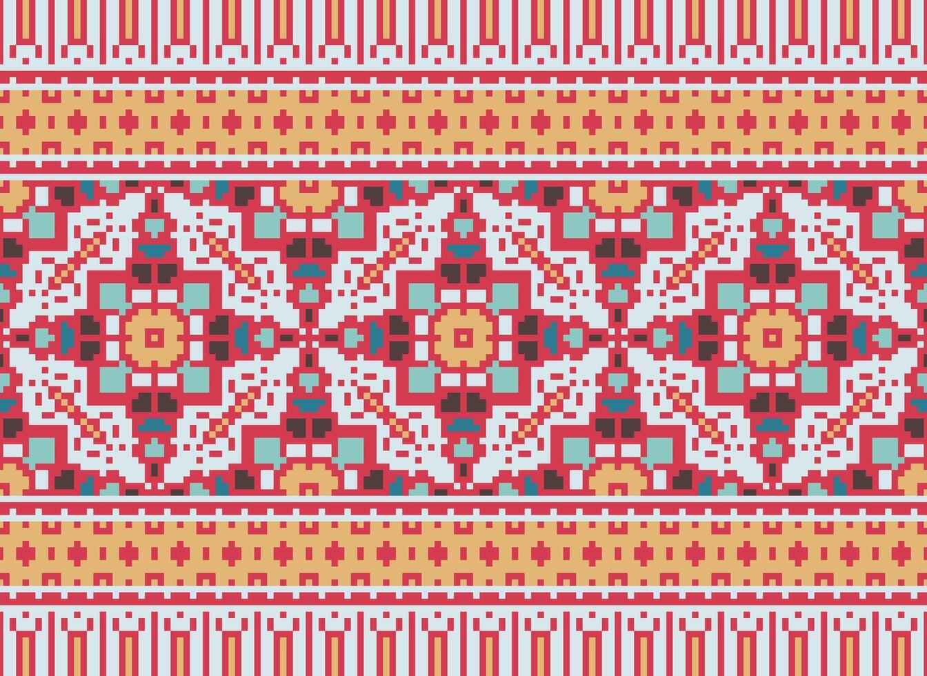 Pixel ethnisch Muster Vektor Hintergrund. nahtlos Muster traditionell, Design zum Hintergrund, Hintergrund, Batik, Stoff, Teppich, Kleidung, Verpackung, und textil.ethnisch Muster Vektor Illustration.