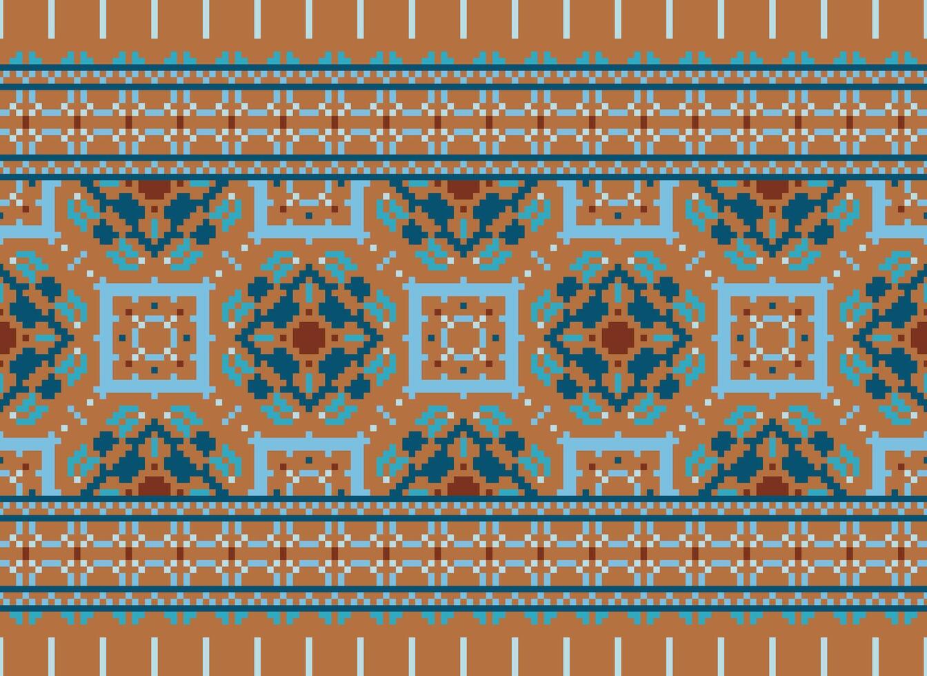 Pixel ethnisch Muster Vektor Hintergrund. nahtlos Muster traditionell, Design zum Hintergrund, Hintergrund, Batik, Stoff, Teppich, Kleidung, Verpackung, und textil.ethnisch Muster Vektor Illustration.