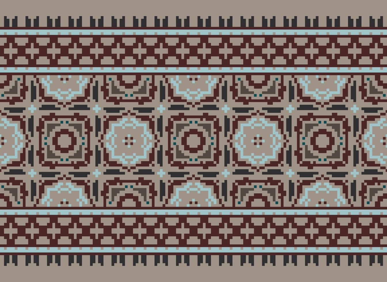 Pixel Kreuz Stich traditionell ethnisch Muster Paisley Blume Ikat Hintergrund abstrakt aztekisch afrikanisch indonesisch indisch nahtlos Muster zum Stoff drucken Stoff Kleid Teppich Vorhänge und Sarong vektor