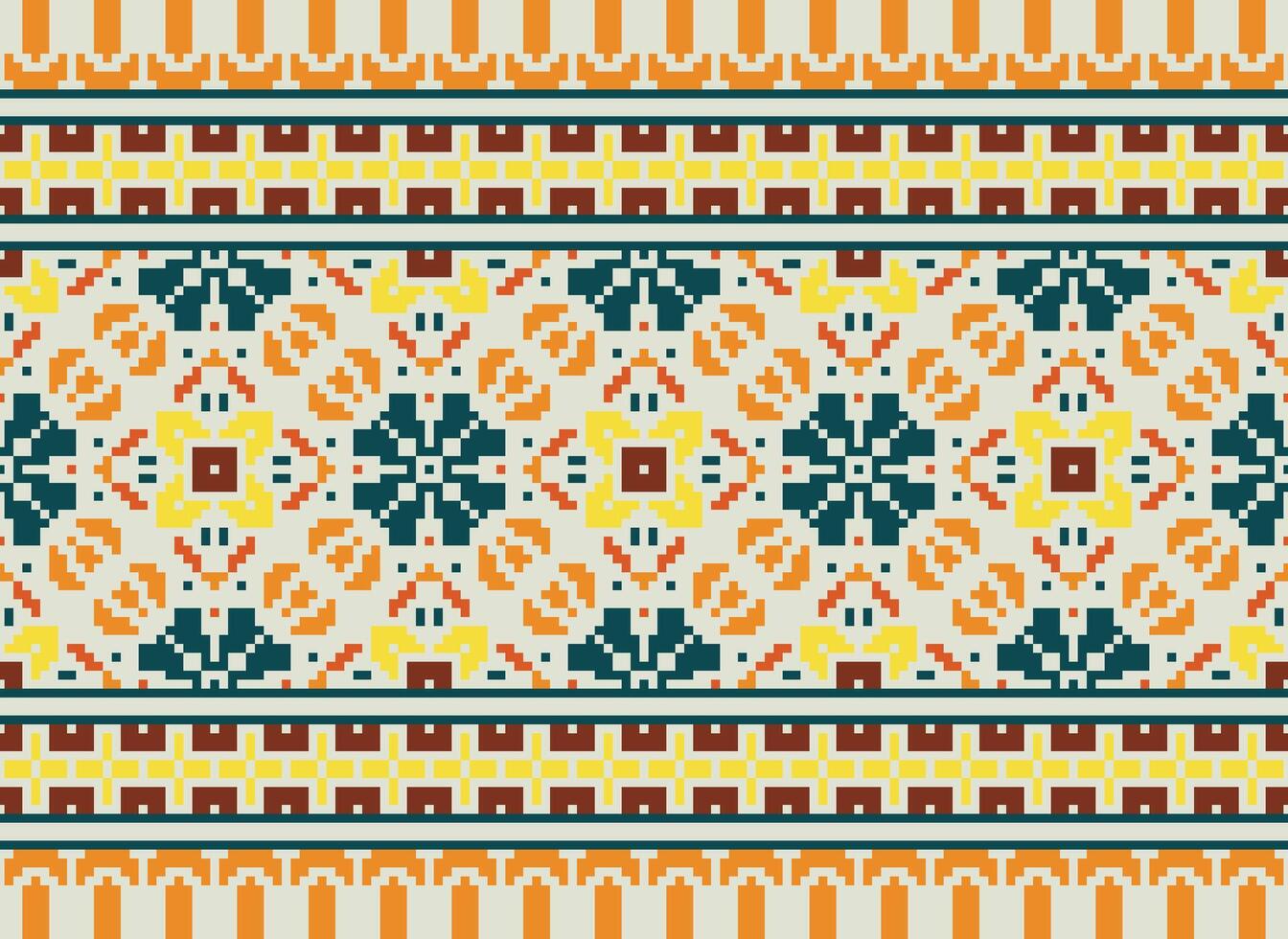 Pixel Kreuz Stich traditionell ethnisch Muster Paisley Blume Ikat Hintergrund abstrakt aztekisch afrikanisch indonesisch indisch nahtlos Muster zum Stoff drucken Stoff Kleid Teppich Vorhänge und Sarong vektor