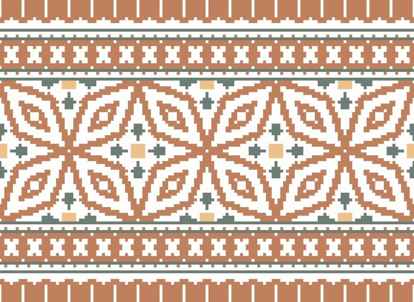 Pixel Kreuz Stich traditionell ethnisch Muster Paisley Blume Ikat Hintergrund abstrakt aztekisch afrikanisch indonesisch indisch nahtlos Muster zum Stoff drucken Stoff Kleid Teppich Vorhänge und Sarong vektor