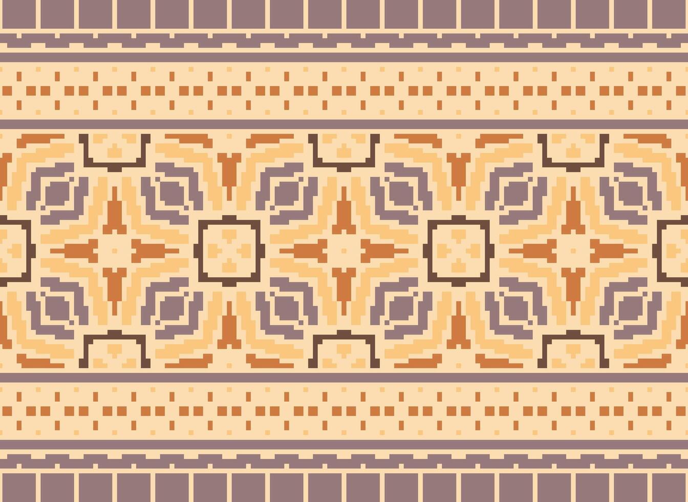 Pixel Kreuz Stich traditionell ethnisch Muster Paisley Blume Ikat Hintergrund abstrakt aztekisch afrikanisch indonesisch indisch nahtlos Muster zum Stoff drucken Stoff Kleid Teppich Vorhänge und Sarong vektor