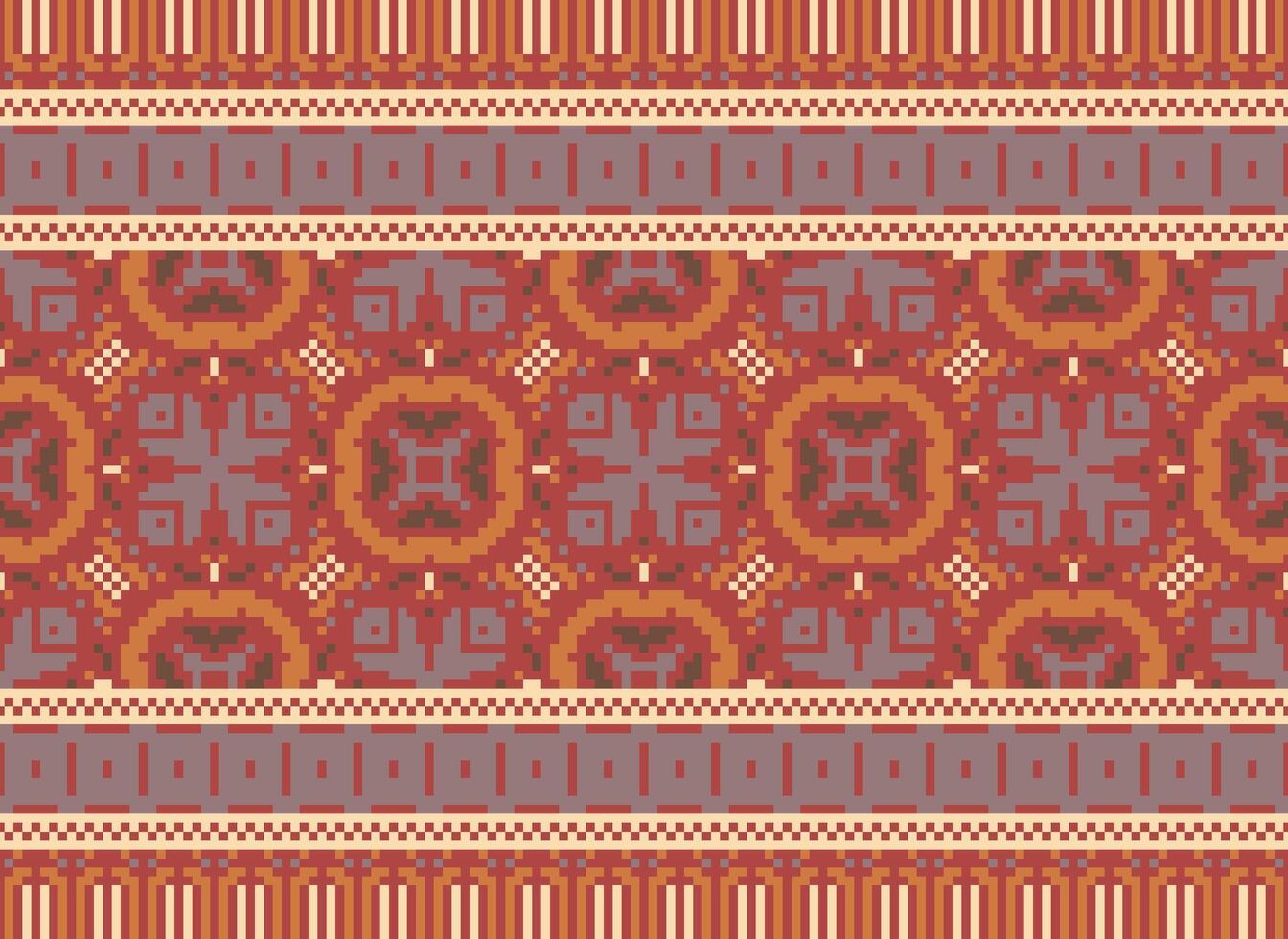 Pixel Kreuz Stich traditionell ethnisch Muster Paisley Blume Ikat Hintergrund abstrakt aztekisch afrikanisch indonesisch indisch nahtlos Muster zum Stoff drucken Stoff Kleid Teppich Vorhänge und Sarong vektor