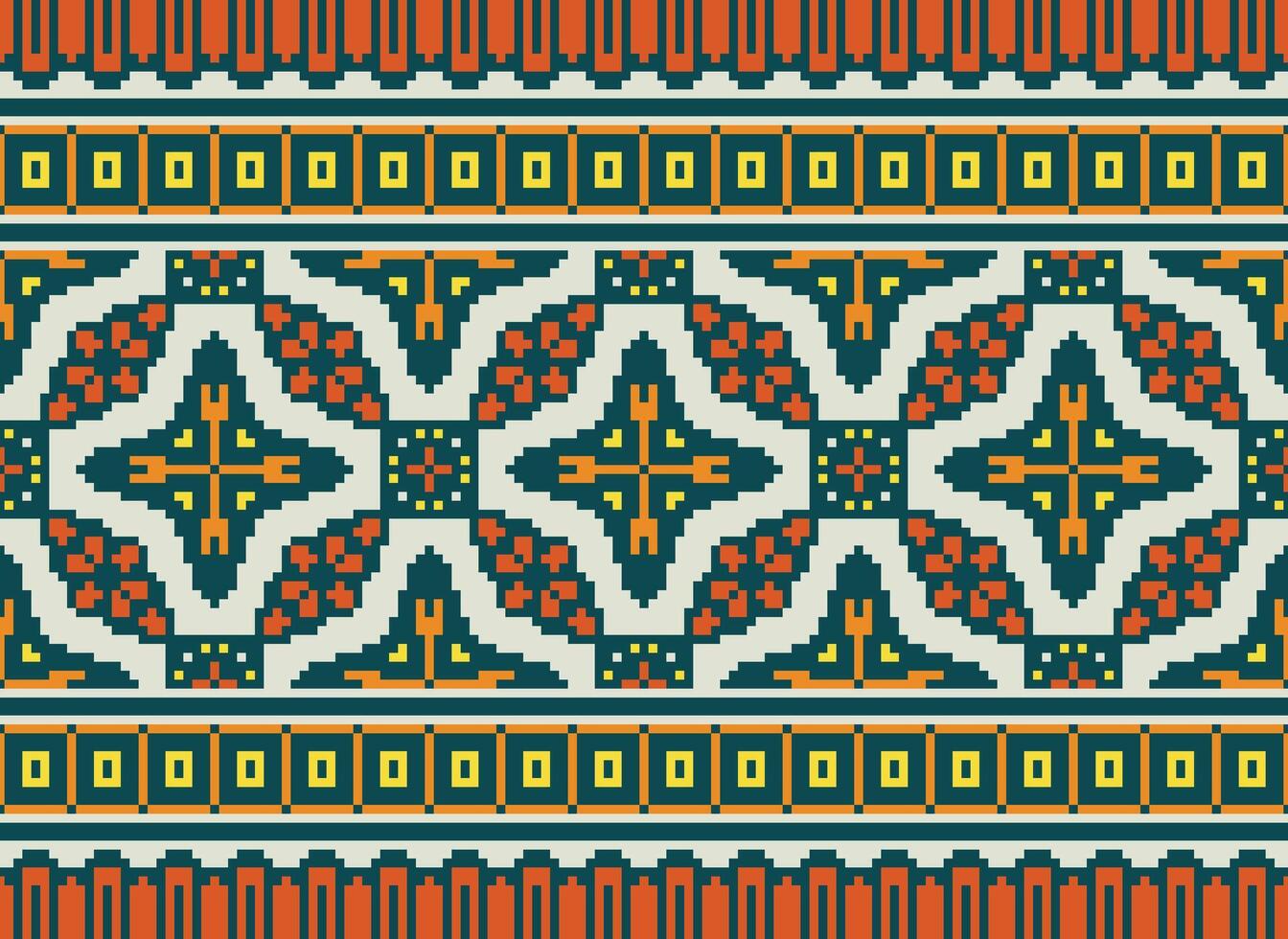 pixel korsa sy traditionell etnisk mönster paisley blomma ikat bakgrund abstrakt aztec afrikansk indonesiska indisk sömlös mönster för tyg skriva ut trasa klänning matta gardiner och sarong vektor