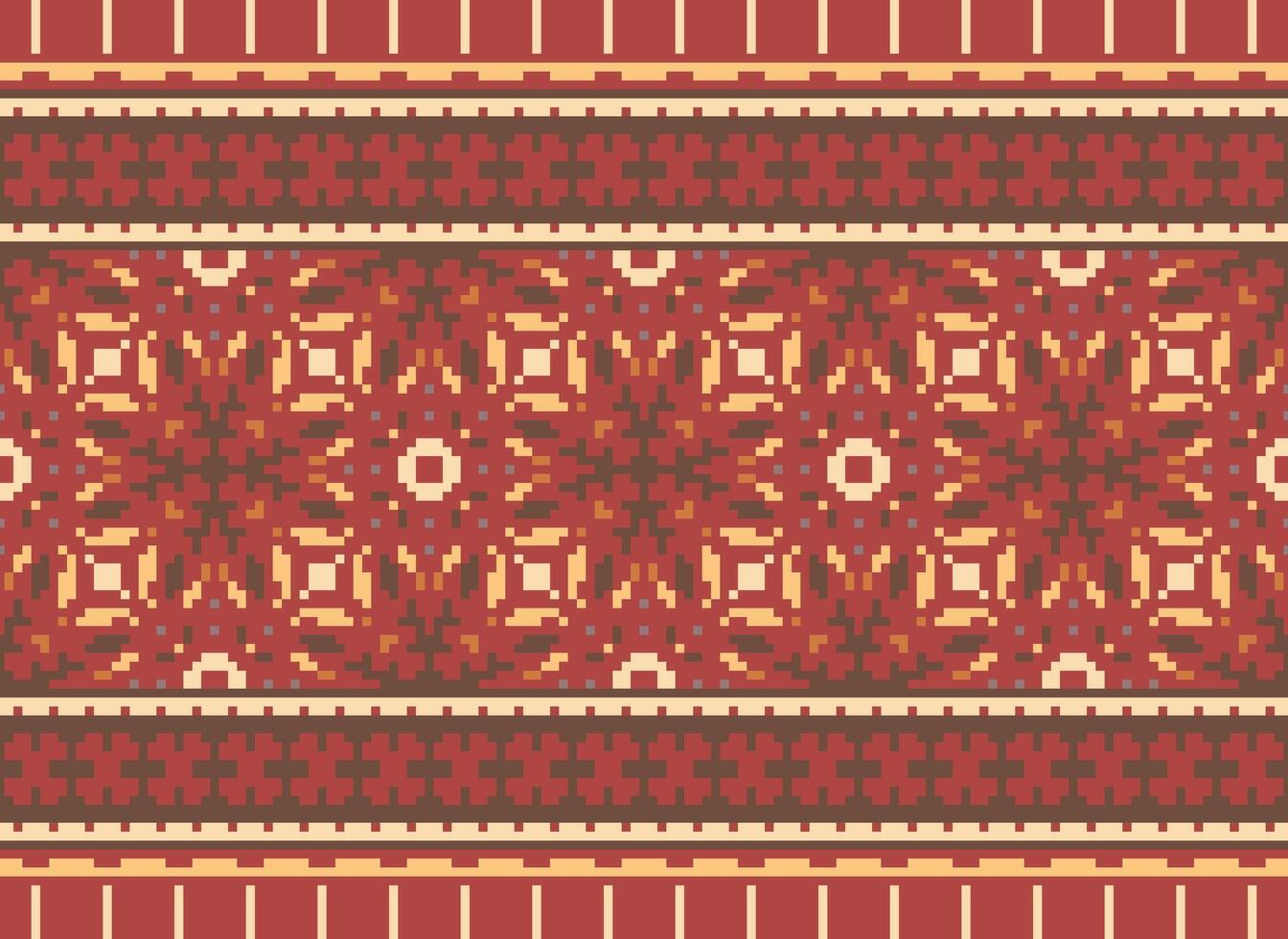 Pixel Kreuz Stich traditionell ethnisch Muster Paisley Blume Ikat Hintergrund abstrakt aztekisch afrikanisch indonesisch indisch nahtlos Muster zum Stoff drucken Stoff Kleid Teppich Vorhänge und Sarong vektor