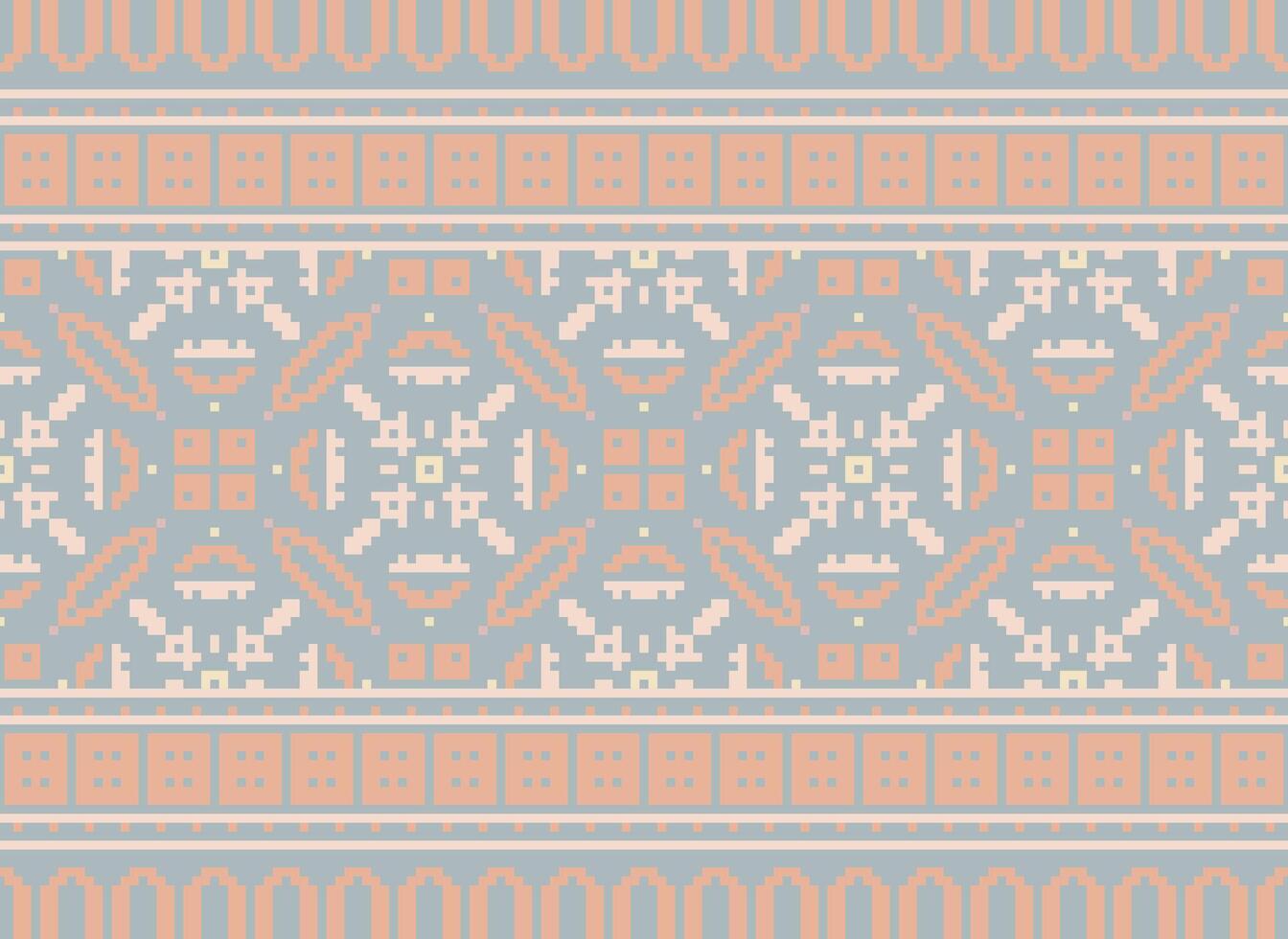 Pixel Kreuz Stich traditionell ethnisch Muster Paisley Blume Ikat Hintergrund abstrakt aztekisch afrikanisch indonesisch indisch nahtlos Muster zum Stoff drucken Stoff Kleid Teppich Vorhänge und Sarong vektor