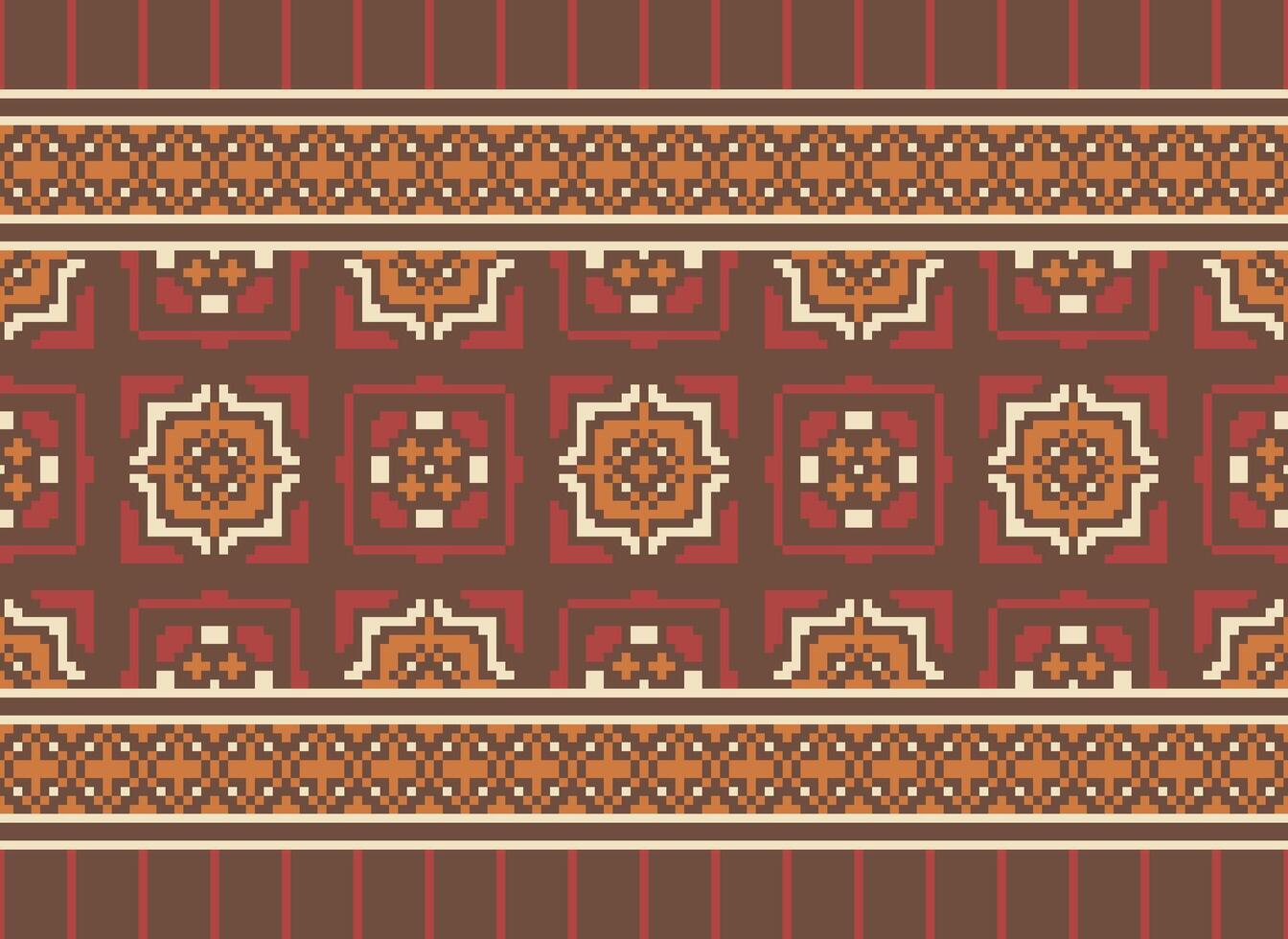 Pixel Kreuz Stich traditionell ethnisch Muster Paisley Blume Ikat Hintergrund abstrakt aztekisch afrikanisch indonesisch indisch nahtlos Muster zum Stoff drucken Stoff Kleid Teppich Vorhänge und Sarong vektor