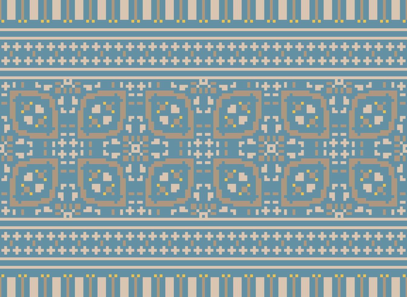 Pixel Kreuz Stich traditionell ethnisch Muster Paisley Blume Ikat Hintergrund abstrakt aztekisch afrikanisch indonesisch indisch nahtlos Muster zum Stoff drucken Stoff Kleid Teppich Vorhänge und Sarong vektor