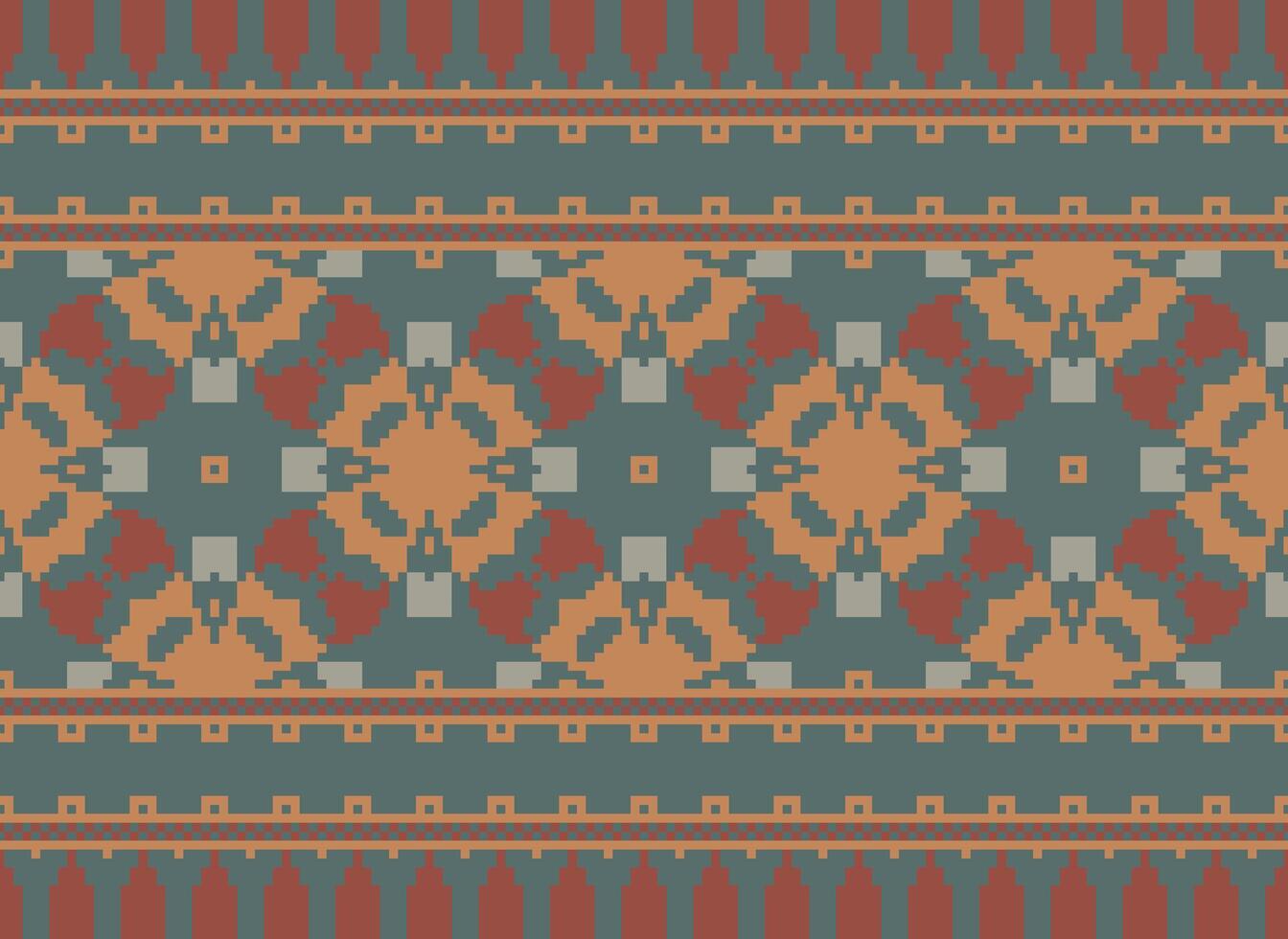 Stickerei ethnisch Muster, Vektor geometrisch aufwendig Hintergrund, Kreuz Stich retro Zickzack- Stil, Blau und Gelb Muster Stricken kontinuierlich, Design zum Textil, Stoff, Keramik, Digital drucken