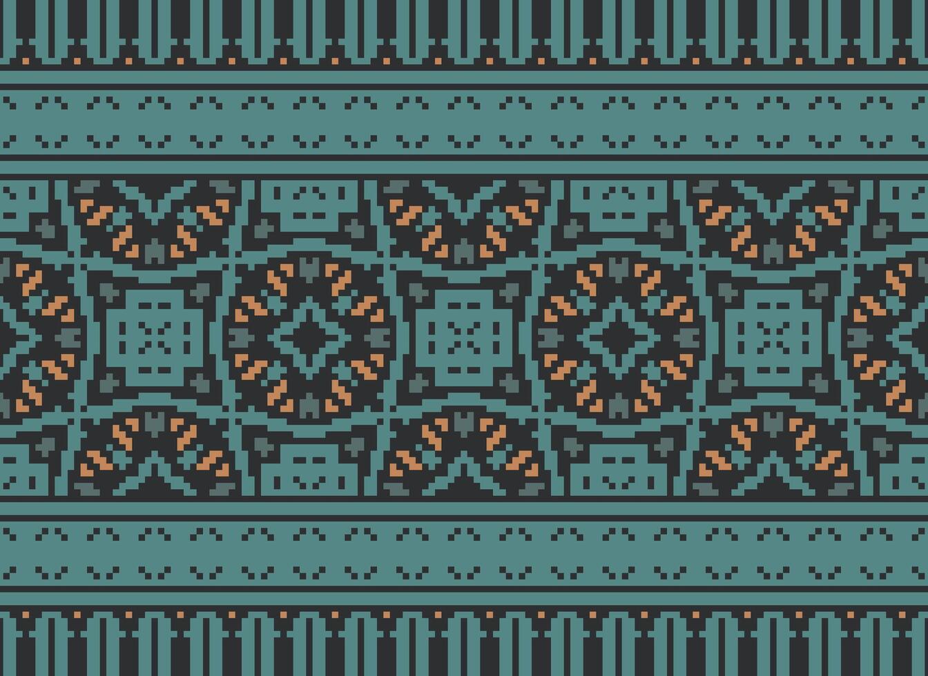 pixel korsa sy traditionell etnisk mönster paisley blomma ikat bakgrund abstrakt aztec afrikansk indonesiska indisk sömlös mönster för tyg skriva ut trasa klänning matta gardiner och sarong vektor