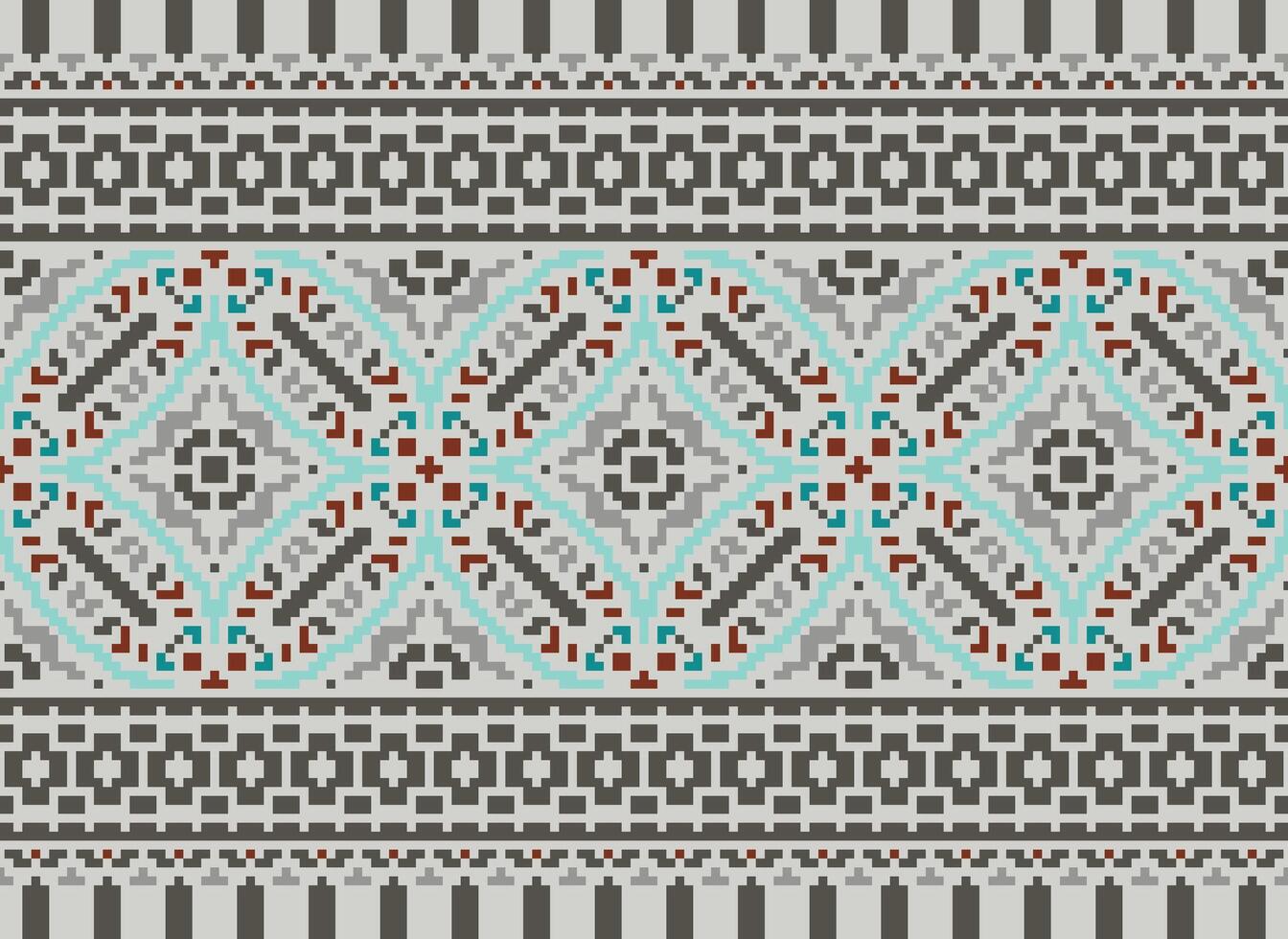 Stickerei ethnisch Muster, Vektor geometrisch aufwendig Hintergrund, Kreuz Stich retro Zickzack- Stil, Blau und Gelb Muster Stricken kontinuierlich, Design zum Textil, Stoff, Keramik, Digital drucken