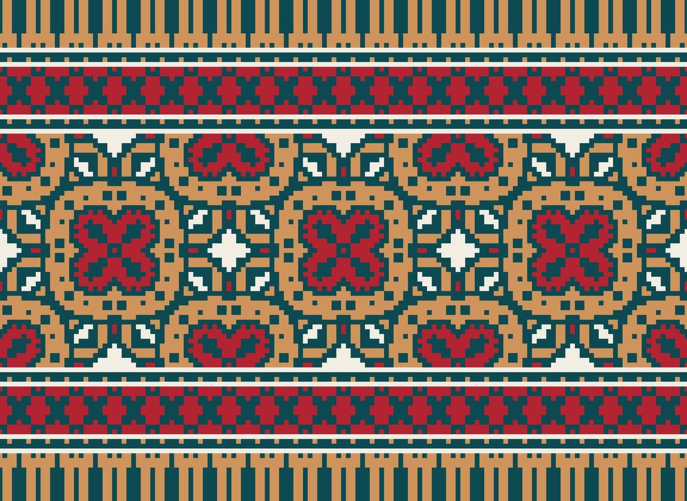 Pixel ethnisch Muster Vektor Hintergrund. nahtlos Muster traditionell, Design zum Hintergrund, Hintergrund, Batik, Stoff, Teppich, Kleidung, Verpackung, und textil.ethnisch Muster Vektor Illustration.