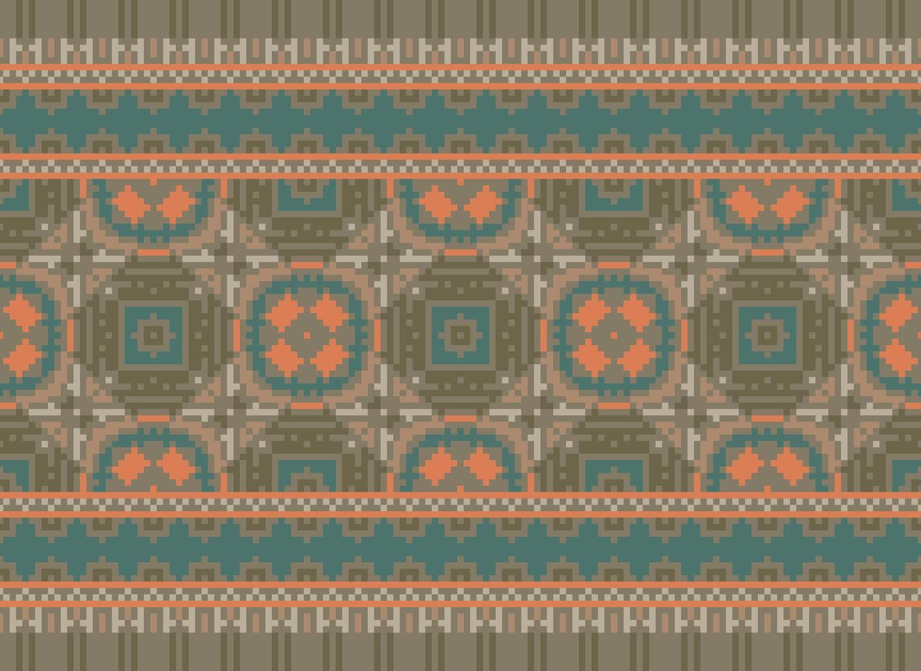 Pixel ethnisch Muster Vektor Hintergrund. nahtlos Muster traditionell, Design zum Hintergrund, Hintergrund, Batik, Stoff, Teppich, Kleidung, Verpackung, und textil.ethnisch Muster Vektor Illustration.