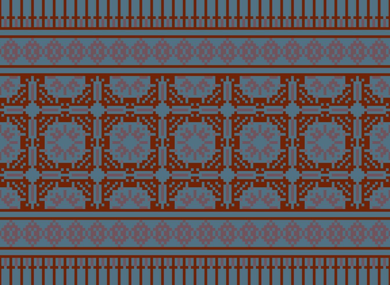 pixel etnisk geometrisk tyg mönster korsa stitch.ikat broderi etnisk orientalisk pixel mönster blå bakgrund. abstrakt, vektor, illustration. textur, kläder, ram, dekoration, motiv, siden tapet. vektor