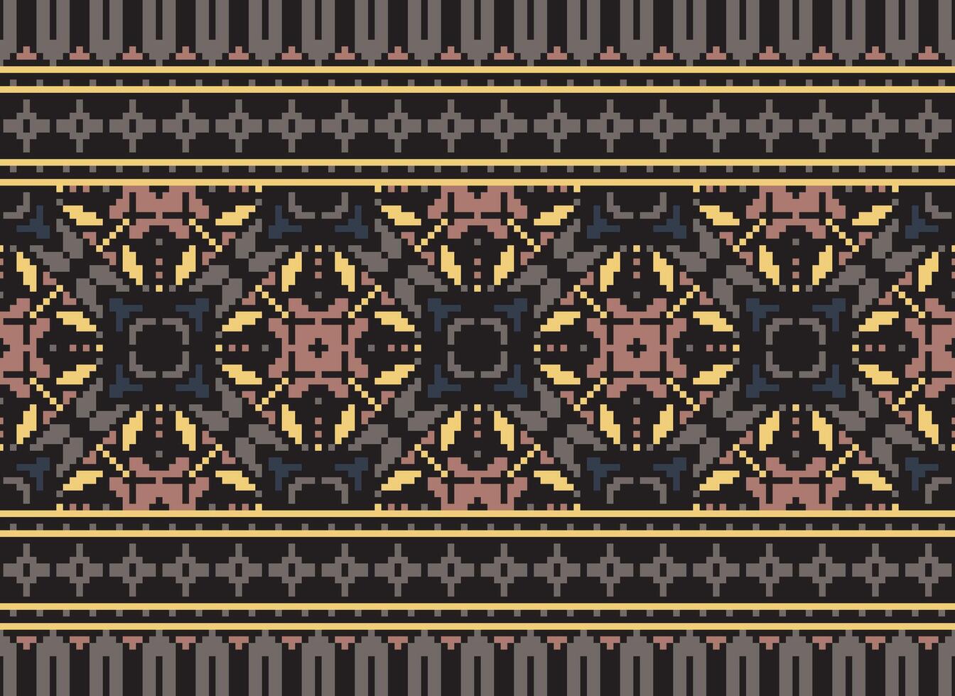 pixel etnisk geometrisk tyg mönster korsa stitch.ikat broderi etnisk orientalisk pixel mönster blå bakgrund. abstrakt, vektor, illustration. textur, kläder, ram, dekoration, motiv, siden tapet. vektor