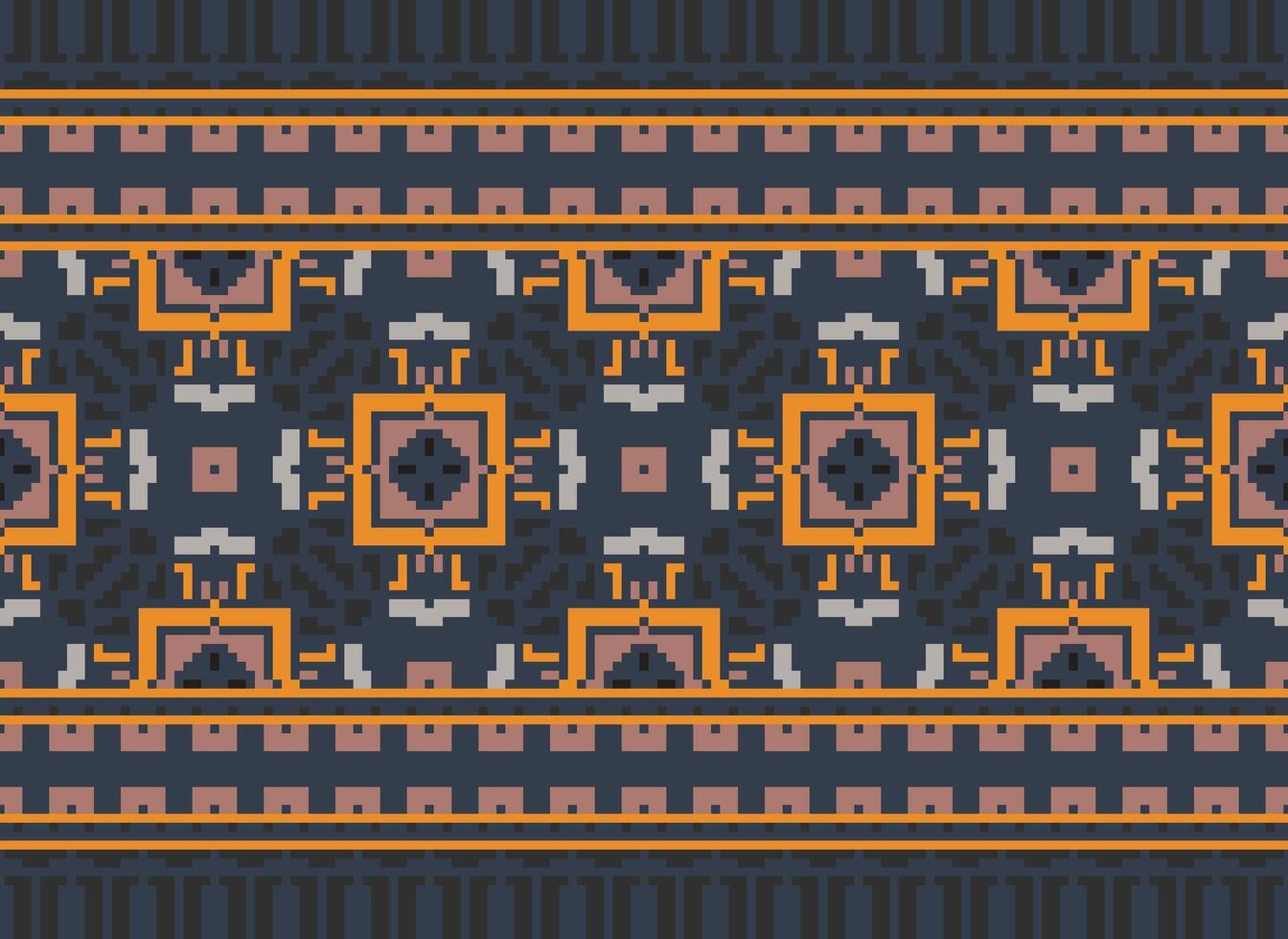 pixel etnisk geometrisk tyg mönster korsa stitch.ikat broderi etnisk orientalisk pixel mönster blå bakgrund. abstrakt, vektor, illustration. textur, kläder, ram, dekoration, motiv, siden tapet. vektor