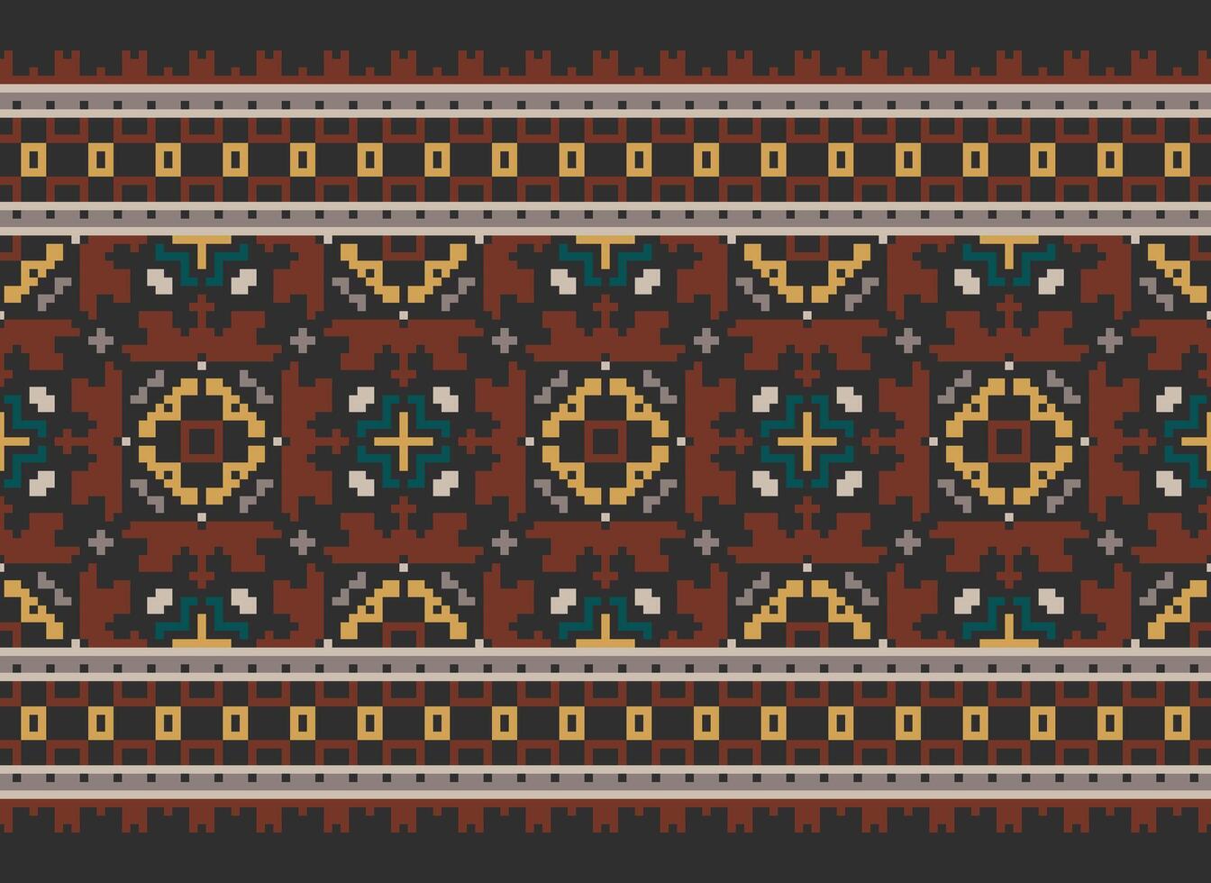 Pixel ethnisch geometrisch Stoff Muster Kreuz Stich.ikat Stickerei ethnisch orientalisch Pixel Muster Blau Hintergrund. abstrakt, vektor, illustration. Textur, Kleidung, Rahmen, Dekoration, Motive, Seide Hintergrund. vektor