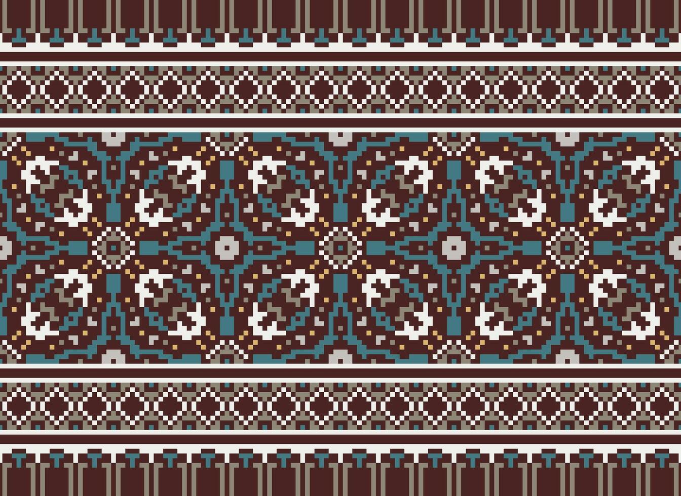 Pixel ethnisch geometrisch Stoff Muster Kreuz Stich.ikat Stickerei ethnisch orientalisch Pixel Muster Blau Hintergrund. abstrakt, vektor, illustration. Textur, Kleidung, Rahmen, Dekoration, Motive, Seide Hintergrund. vektor