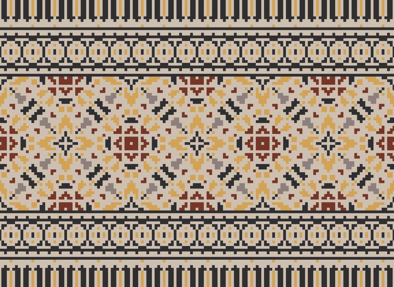 Pixel ethnisch geometrisch Stoff Muster Kreuz Stich.ikat Stickerei ethnisch orientalisch Pixel Muster Blau Hintergrund. abstrakt, vektor, illustration. Textur, Kleidung, Rahmen, Dekoration, Motive, Seide Hintergrund. vektor