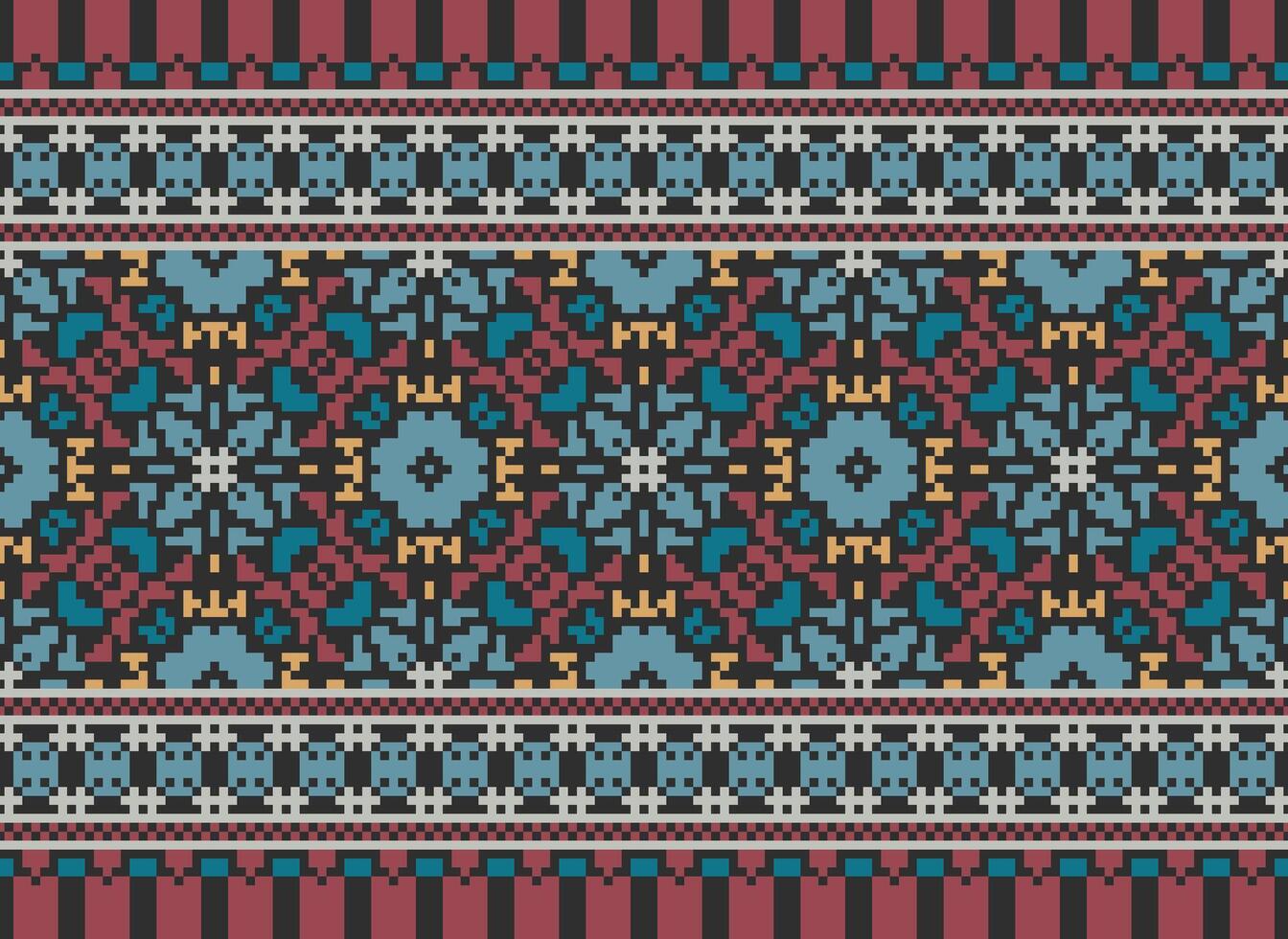 pixel etnisk geometrisk tyg mönster korsa stitch.ikat broderi etnisk orientalisk pixel mönster blå bakgrund. abstrakt, vektor, illustration. textur, kläder, ram, dekoration, motiv, siden tapet. vektor