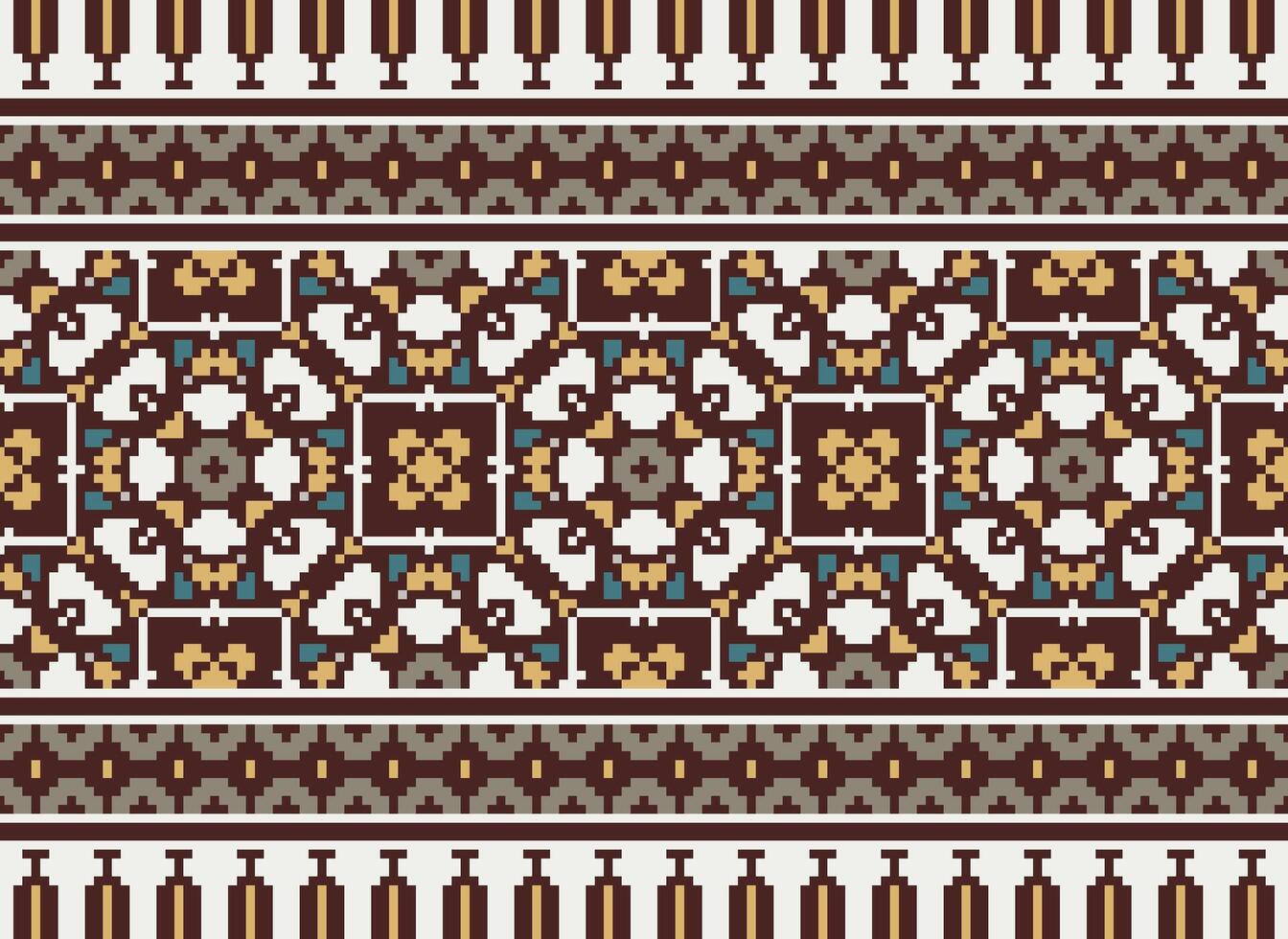 Pixel ethnisch geometrisch Stoff Muster Kreuz Stich.ikat Stickerei ethnisch orientalisch Pixel Muster Blau Hintergrund. abstrakt, vektor, illustration. Textur, Kleidung, Rahmen, Dekoration, Motive, Seide Hintergrund. vektor