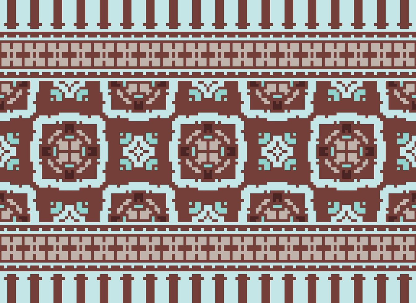 Pixel ethnisch geometrisch Stoff Muster Kreuz Stich.ikat Stickerei ethnisch orientalisch Pixel Muster Blau Hintergrund. abstrakt, vektor, illustration. Textur, Kleidung, Rahmen, Dekoration, Motive, Seide Hintergrund. vektor