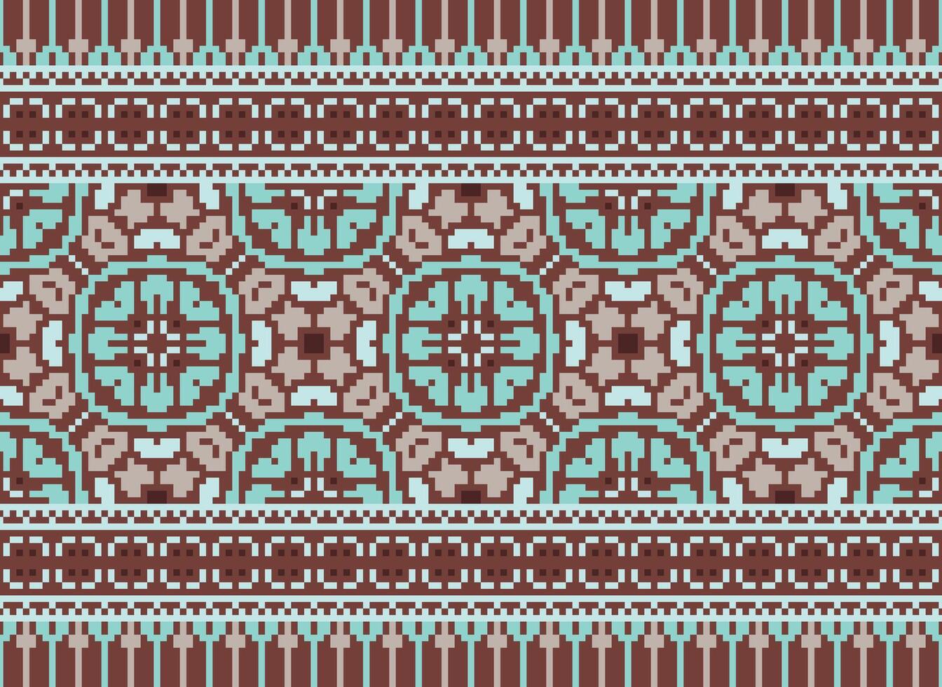 Pixel ethnisch geometrisch Stoff Muster Kreuz Stich.ikat Stickerei ethnisch orientalisch Pixel Muster Blau Hintergrund. abstrakt, vektor, illustration. Textur, Kleidung, Rahmen, Dekoration, Motive, Seide Hintergrund. vektor