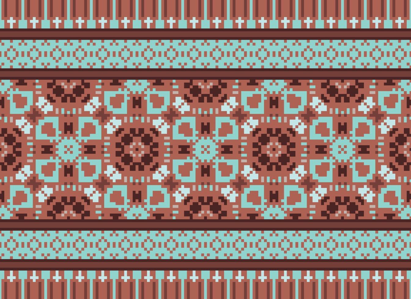 pixel etnisk geometrisk tyg mönster korsa stitch.ikat broderi etnisk orientalisk pixel mönster blå bakgrund. abstrakt, vektor, illustration. textur, kläder, ram, dekoration, motiv, siden tapet. vektor