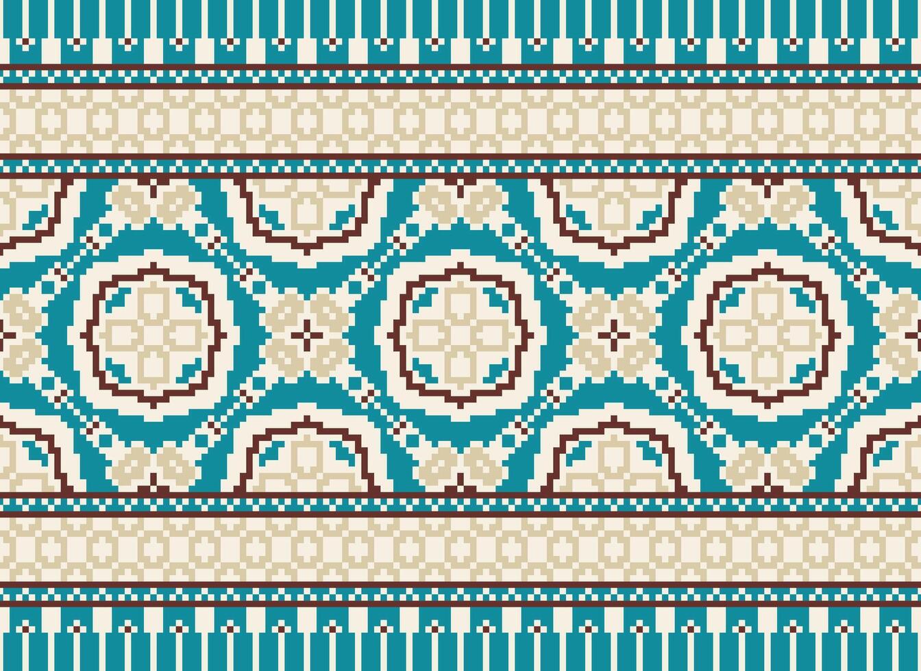 pixel etnisk geometrisk tyg mönster korsa stitch.ikat broderi etnisk orientalisk pixel mönster blå bakgrund. abstrakt, vektor, illustration. textur, kläder, ram, dekoration, motiv, siden tapet. vektor