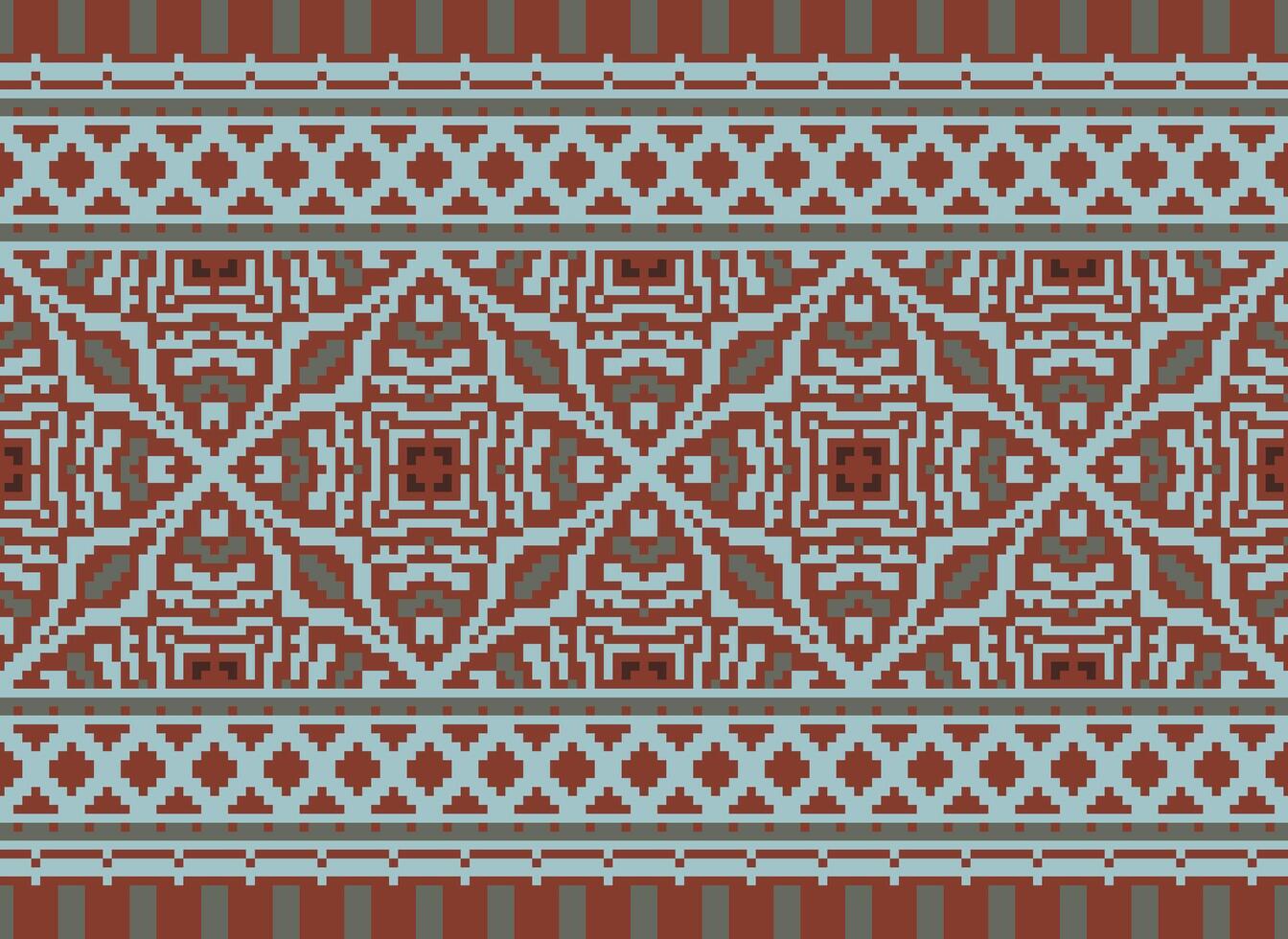 Pixel ethnisch geometrisch Stoff Muster Kreuz Stich.ikat Stickerei ethnisch orientalisch Pixel Muster Blau Hintergrund. abstrakt, vektor, illustration. Textur, Kleidung, Rahmen, Dekoration, Motive, Seide Hintergrund. vektor