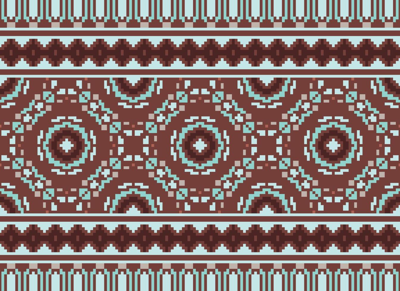 Pixel ethnisch geometrisch Stoff Muster Kreuz Stich.ikat Stickerei ethnisch orientalisch Pixel Muster Blau Hintergrund. abstrakt, vektor, illustration. Textur, Kleidung, Rahmen, Dekoration, Motive, Seide Hintergrund. vektor