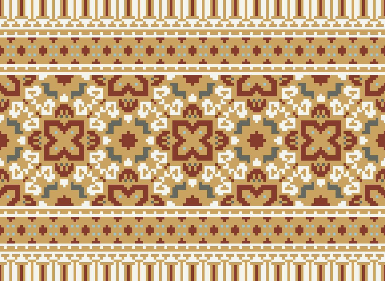 pixel etnisk geometrisk tyg mönster korsa stitch.ikat broderi etnisk orientalisk pixel mönster blå bakgrund. abstrakt, vektor, illustration. textur, kläder, ram, dekoration, motiv, siden tapet. vektor