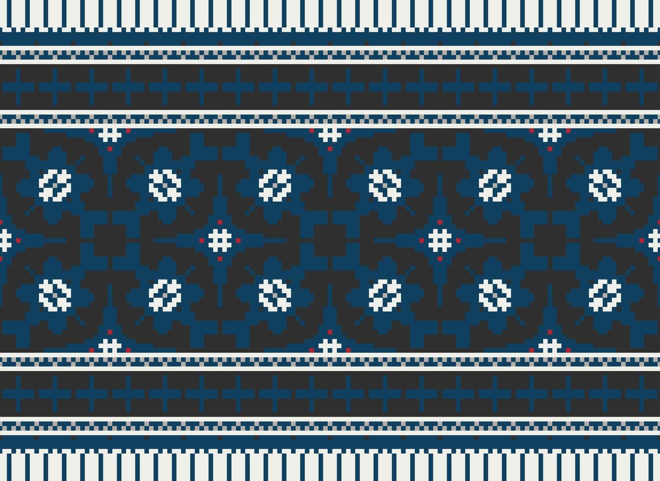 pixel etnisk geometrisk tyg mönster korsa stitch.ikat broderi etnisk orientalisk pixel mönster blå bakgrund. abstrakt, vektor, illustration. textur, kläder, ram, dekoration, motiv, siden tapet. vektor