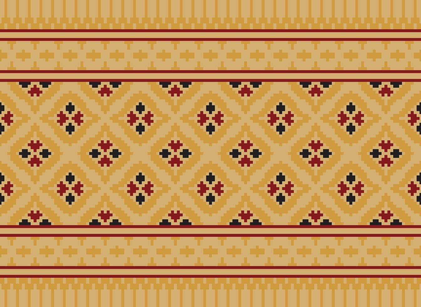 pixel ikat och korsa sy geometrisk sömlös mönster etnisk orientalisk traditionell. aztec stil illustration design för matta, tapet, Kläder, omslag, batik. vektor