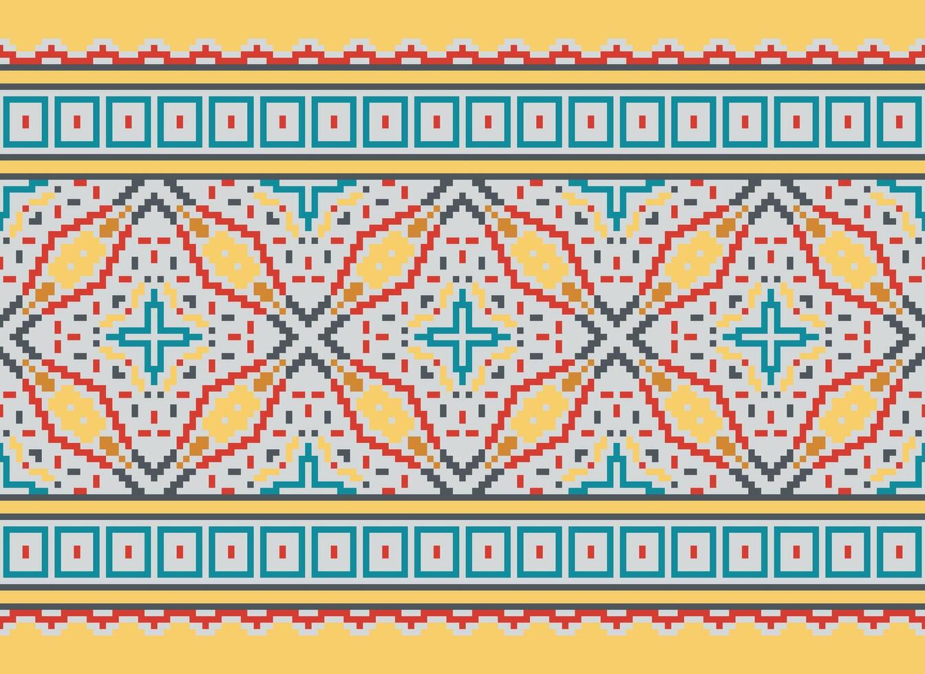 pixel ikat och korsa sy geometrisk sömlös mönster etnisk orientalisk traditionell. aztec stil illustration design för matta, tapet, Kläder, omslag, batik. vektor