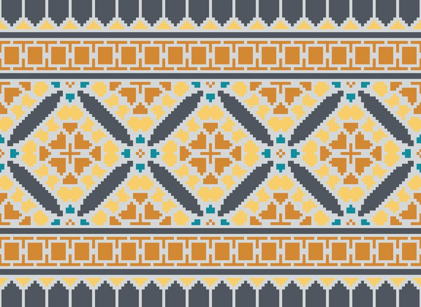 Pixel Ikat und Kreuz Stich geometrisch nahtlos Muster ethnisch orientalisch traditionell. aztekisch Stil Illustration Design zum Teppich, Hintergrund, Kleidung, Verpackung, Batik. vektor