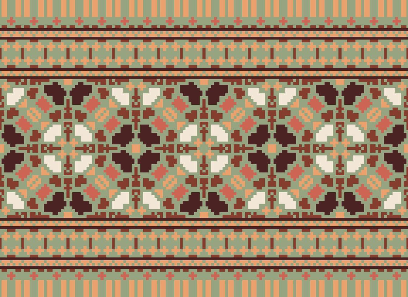 Pixel Ikat und Kreuz Stich geometrisch nahtlos Muster ethnisch orientalisch traditionell. aztekisch Stil Illustration Design zum Teppich, Hintergrund, Kleidung, Verpackung, Batik. vektor