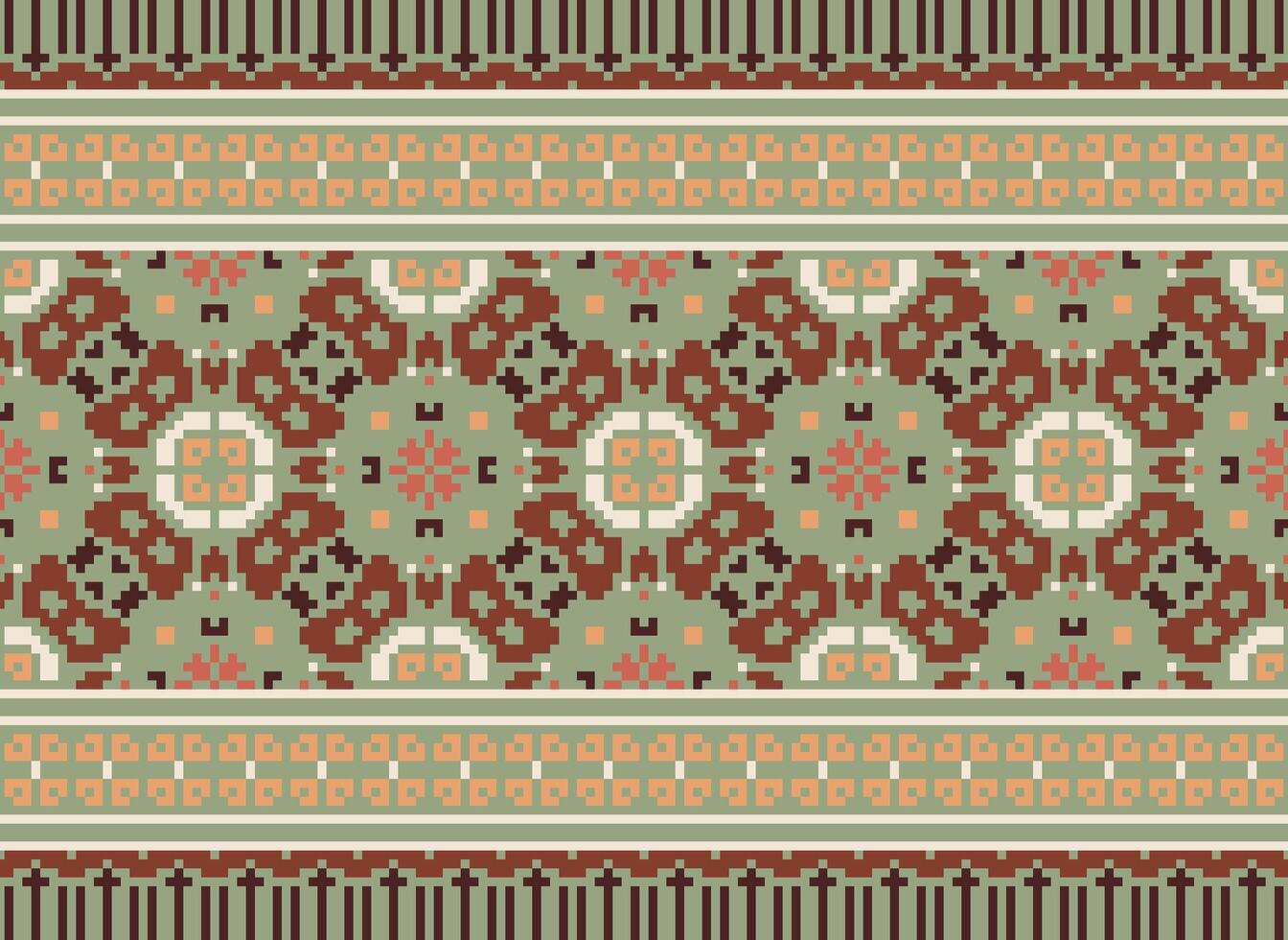 Pixel Ikat und Kreuz Stich geometrisch nahtlos Muster ethnisch orientalisch traditionell. aztekisch Stil Illustration Design zum Teppich, Hintergrund, Kleidung, Verpackung, Batik. vektor